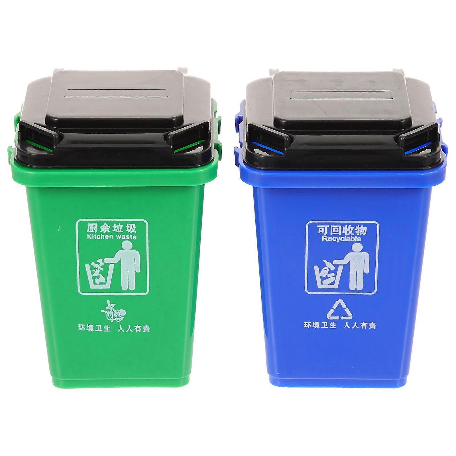 Stifthalter für Schreibtisch Mülleimer Form Mini Papierkorb Desktop Aufbewahrungsbox Blau Grün 12,50 x 11,50 x 11,50 cm 2 Stück