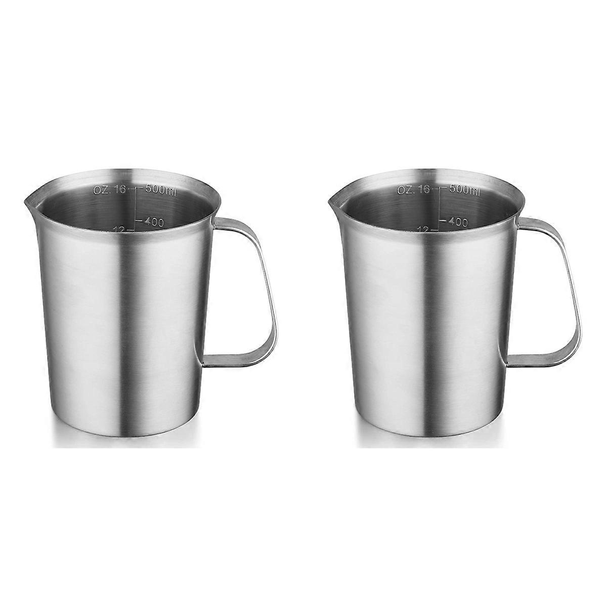 2X Stainless Steel Measuring Cup with Handle and Pour Lip, Metal Pitcher with Oz and ML Marking, 16O