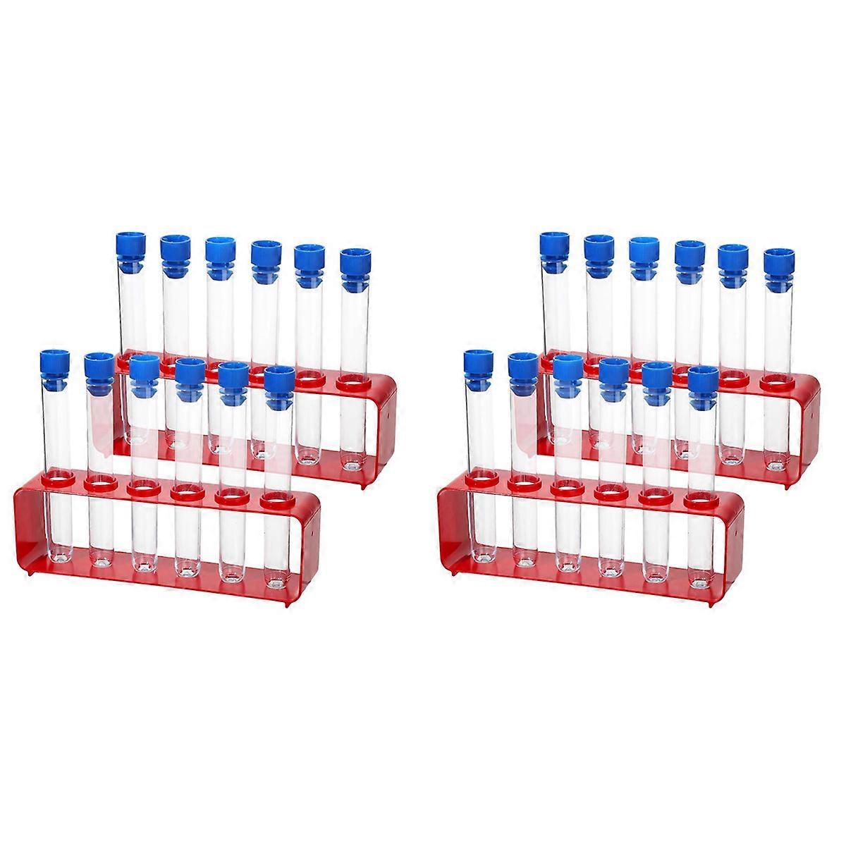 2 Sets 15x100mm Plastic Test Tubes with Caps and 6 Holes Holder Rack