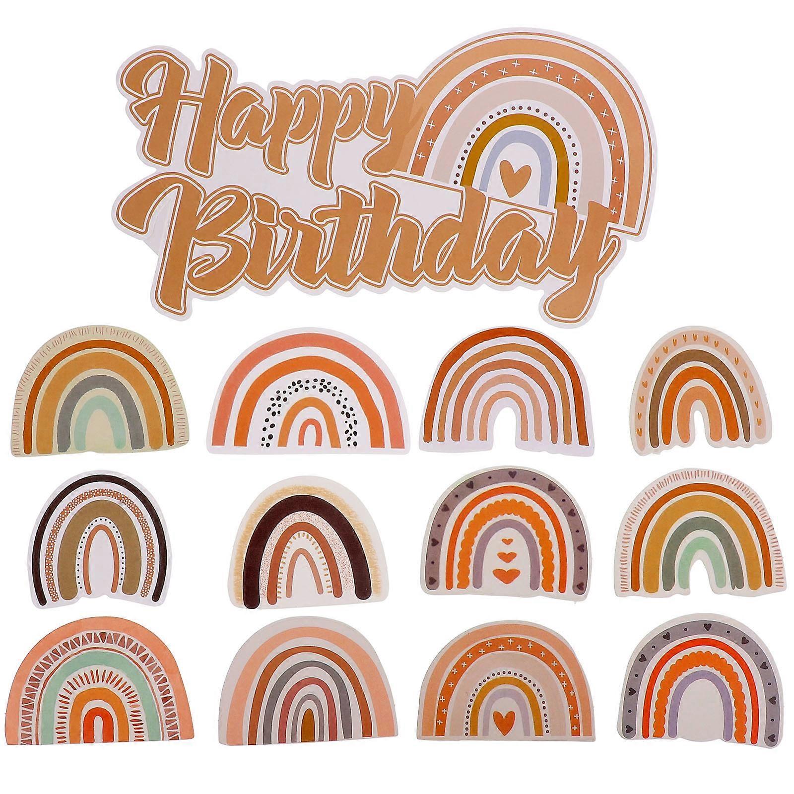 Birthday Cake Toppers Bohemian Rainbow Shape Assorted Color 20.5x11.5cm for Girls and Parents 13 Pcs