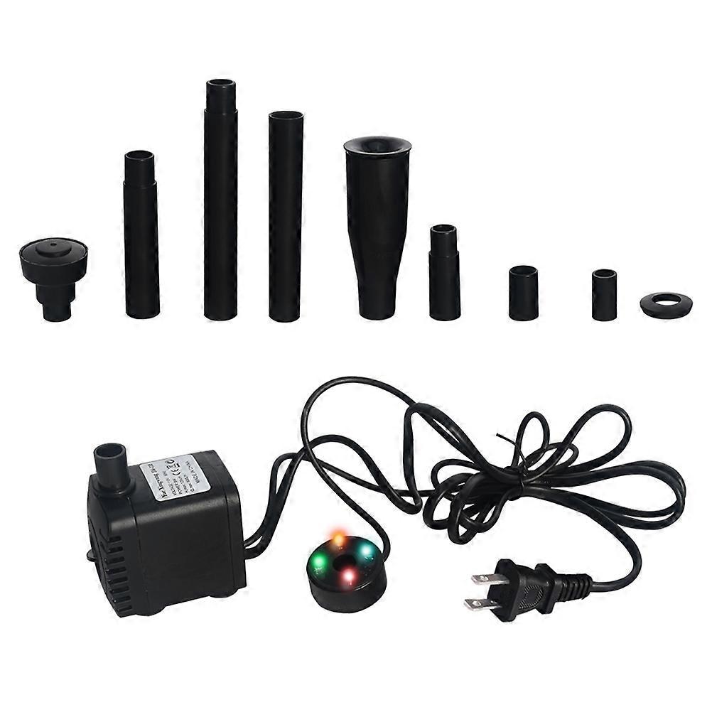 Black ABS Fountain Pump with 2 Nozzles and Extension Rods for Small Ponds and Gardens 8W Plug
