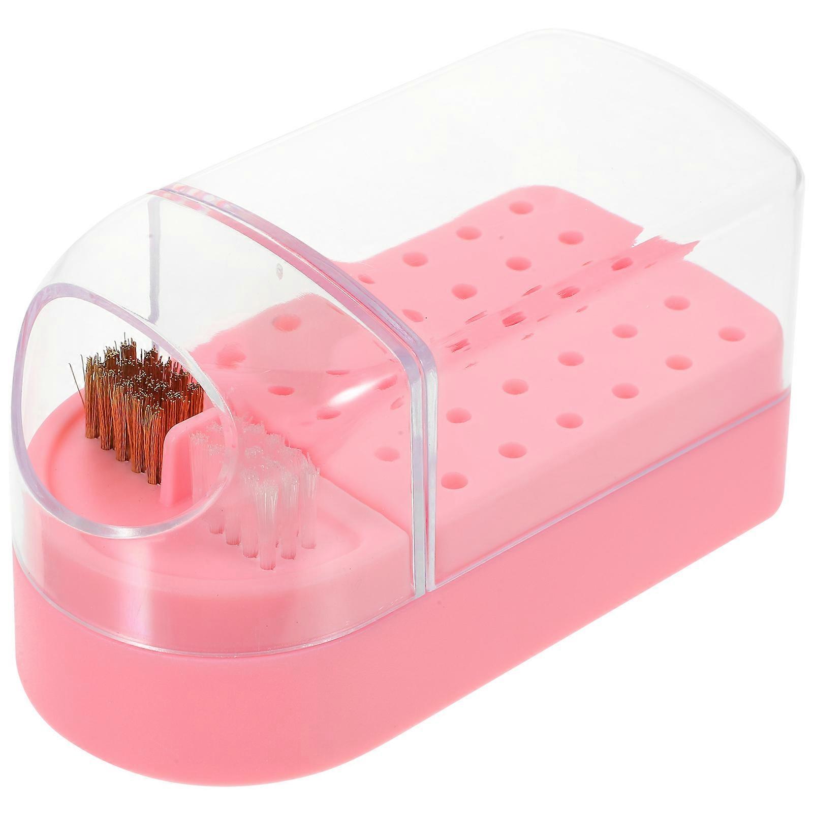 Nail Drill Bits Storage Box Transparent Nail Art Supplies Rectangular Pink 1Set Organizer