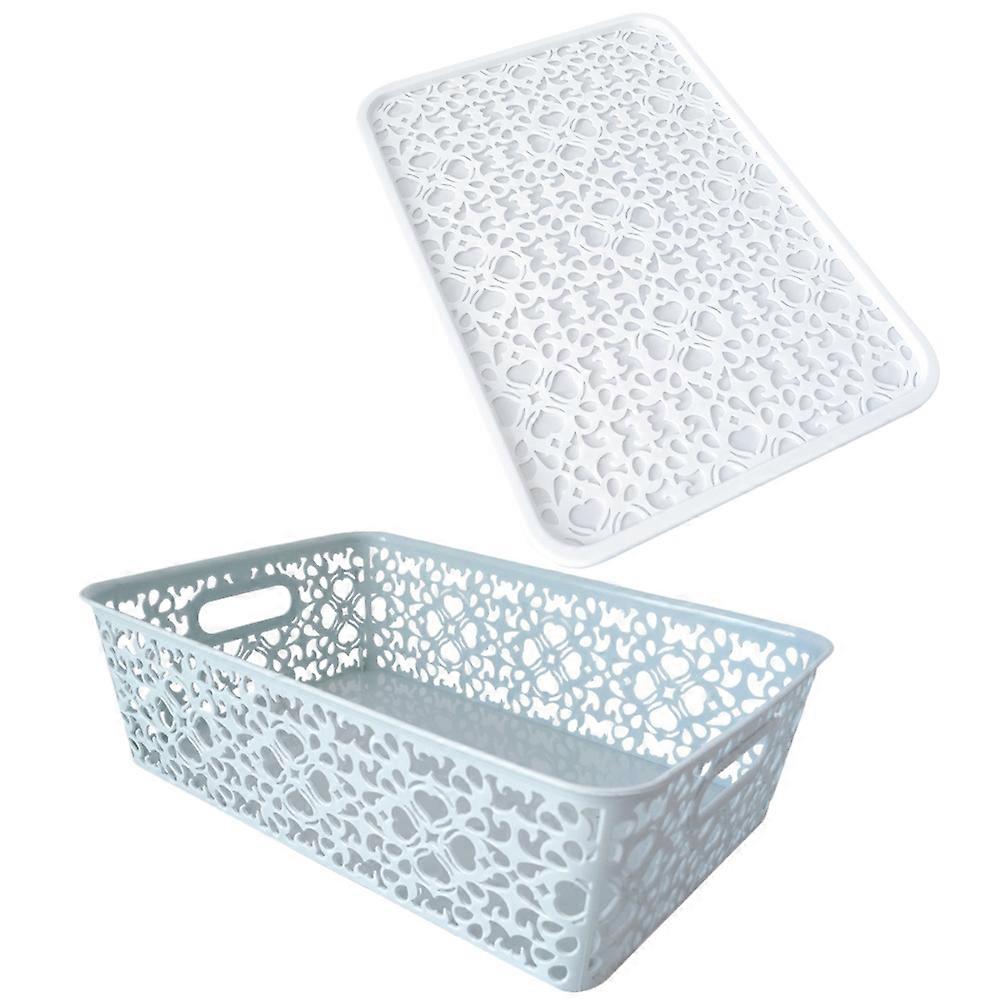 Pretty Storage Box Stackable Plastic Storage Basket For Clothes Cosmetics Papers Toys Large Size Sky Blue Rectangular 1Set