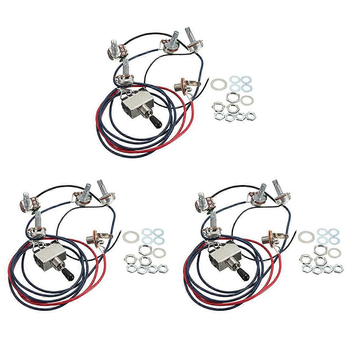 LP电吉他拾音器线束套件2T2V 500K电位器3路开关，带插孔，用于双双线圈