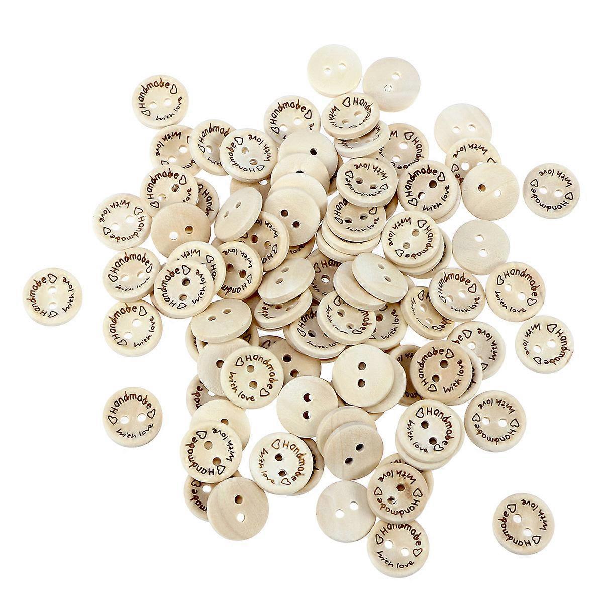 Sewing Buttons Decorative Handmade Wood Buttons Bowl Shaped Khaki 15mm for DIY Projects Clothes 200Pcs