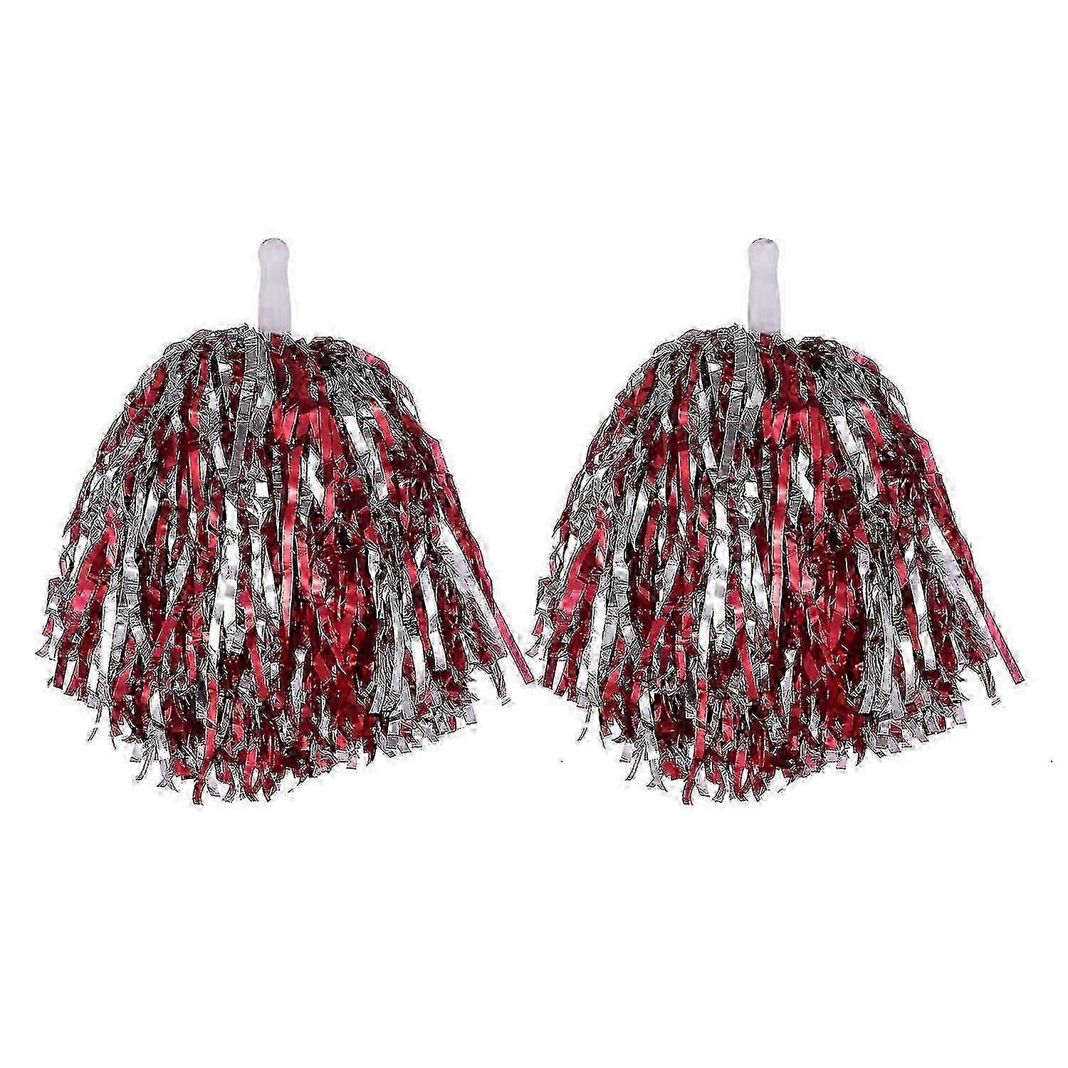 2Pcs Cheerleader Pom Poms Metallic Foil Cheerleader Pom Poms Hand Flowers with Handle for Sports