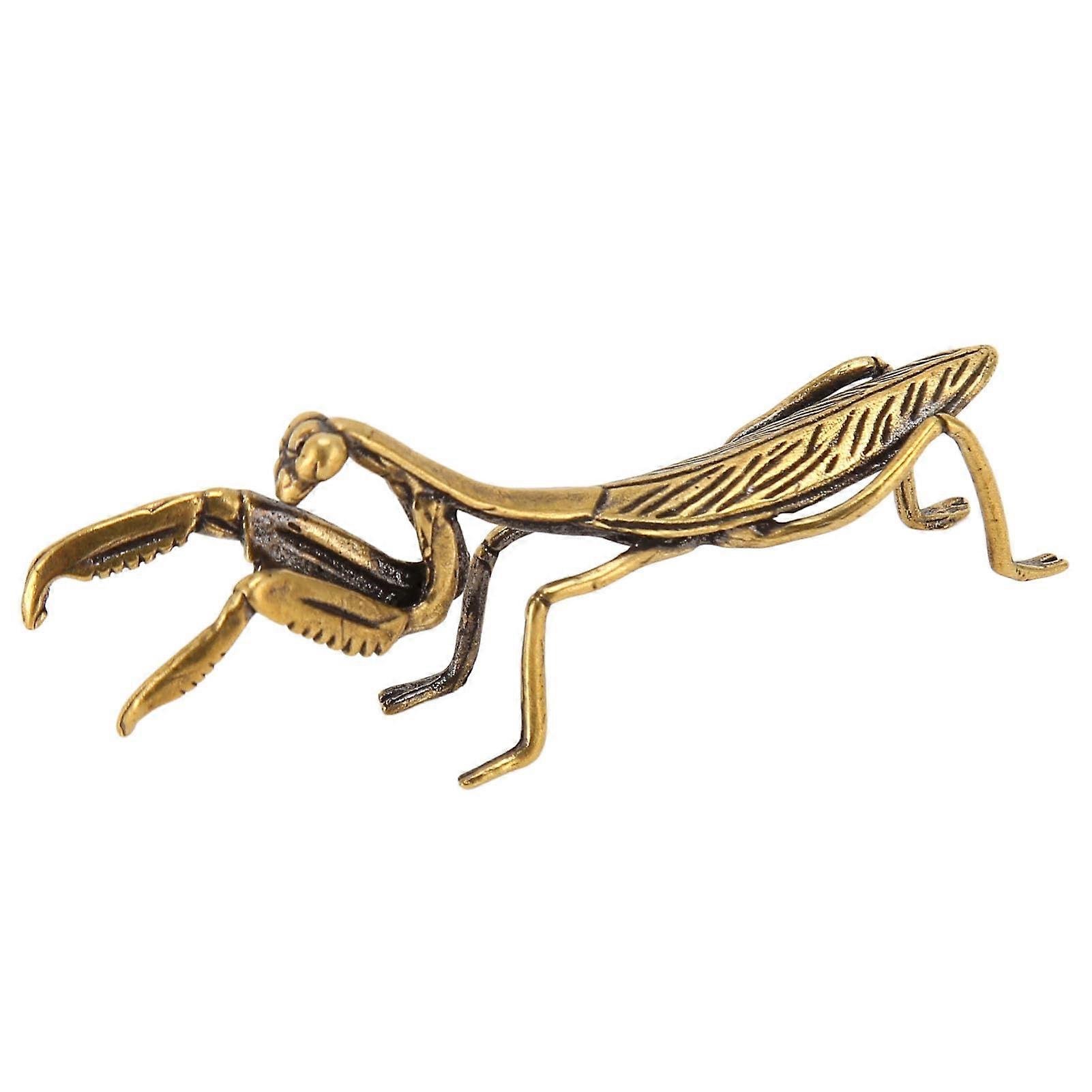 Copper Mantis Ornament Antique Micro-Carved Small Mantis Figure Decoration for Office Desk Home Decor