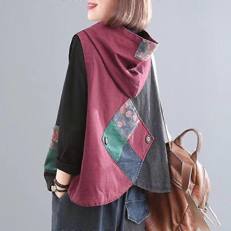 Vest Plus Size Ethnic Style Ladies Denim Vest Hooded Wear with Button Casual Waistcoat In Spring and Summer