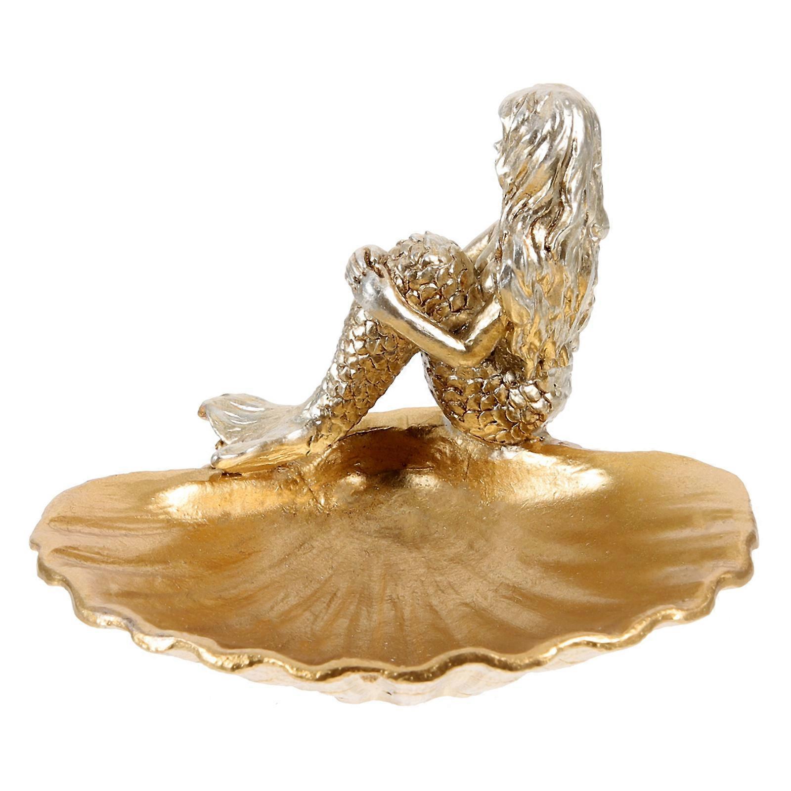 Decorative Trinket Dish Home Use Mermaid Shape Golden 1Set