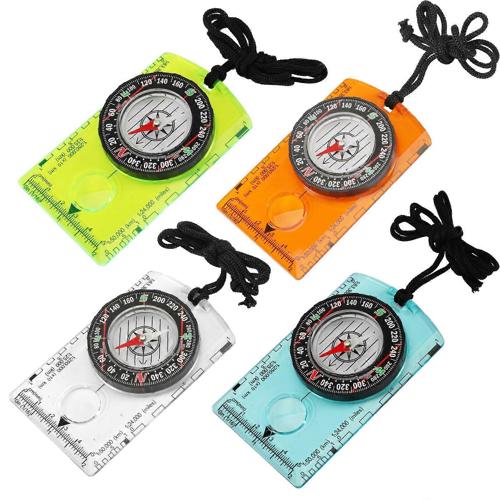 Base Plate Compass with Adjustable Declination, Magnifying Glass, Ruler, 4 Pack