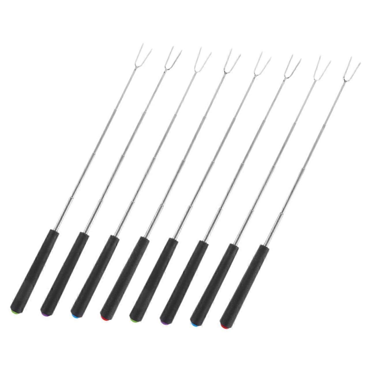 8 Pieces Telescopic Grill Forks Piece Set Extendable Roasting Sticks for Roasting Marshmallows and Hot Dogs Robust with Colourful Handles