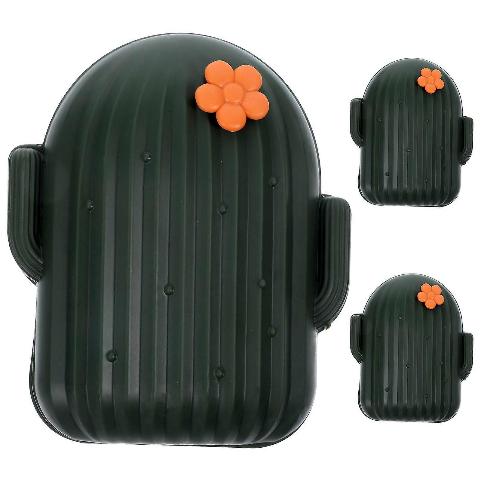 Soap Case Travel Friendly Portable Soap Container Drainage Waterproof Cactus Shaped Olive Green 13X10.5X5.5CM 3Pcs