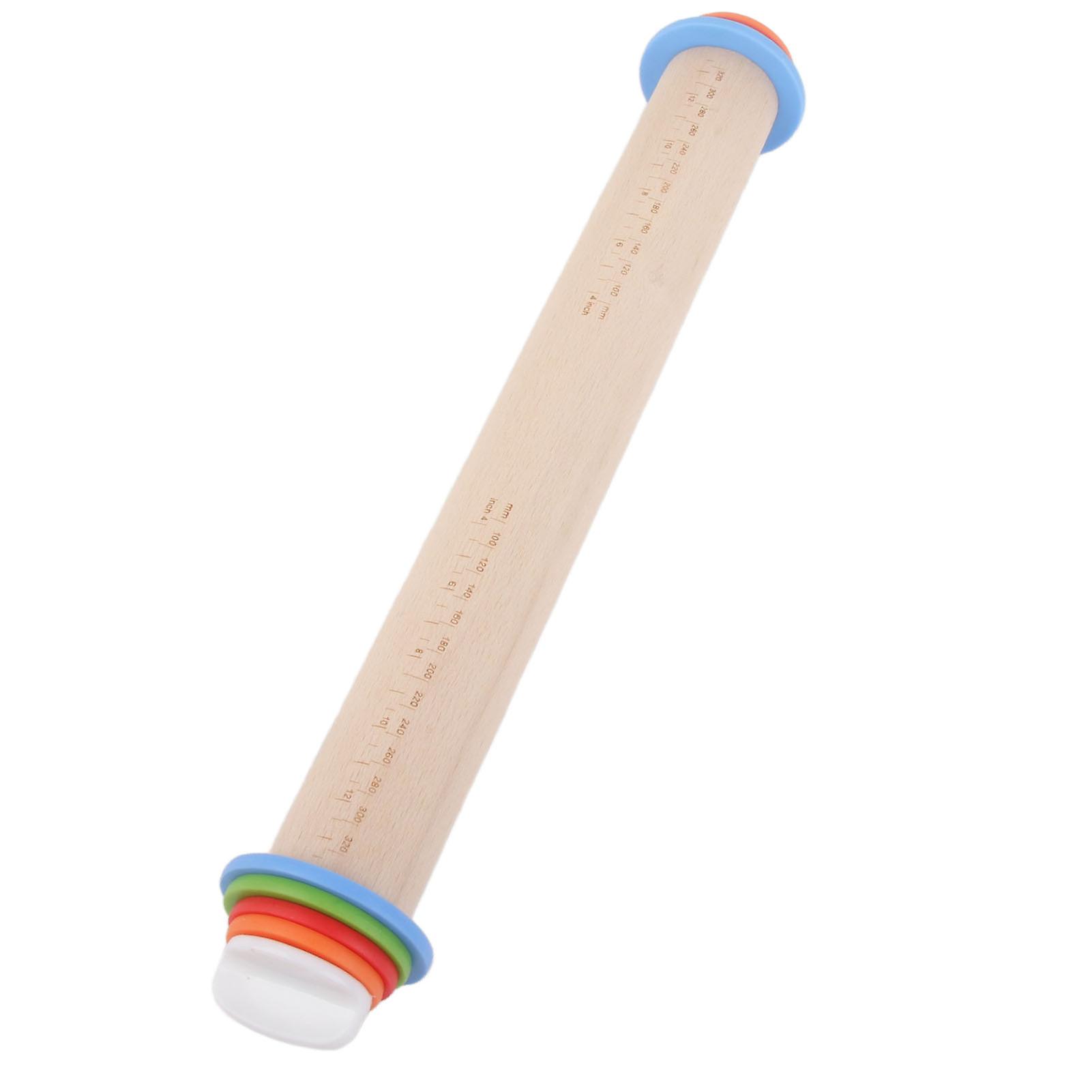 Wooden Rolling Pin Adjustable Dough Roller with Scales Thickness Rings for Pizza Baking43cm