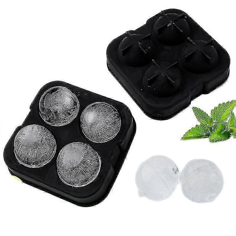 2pcs Silicone Ice Cube Mold with Cover 4 Grids DIY Round Ice Cube Tray Maker for Bar Use Black