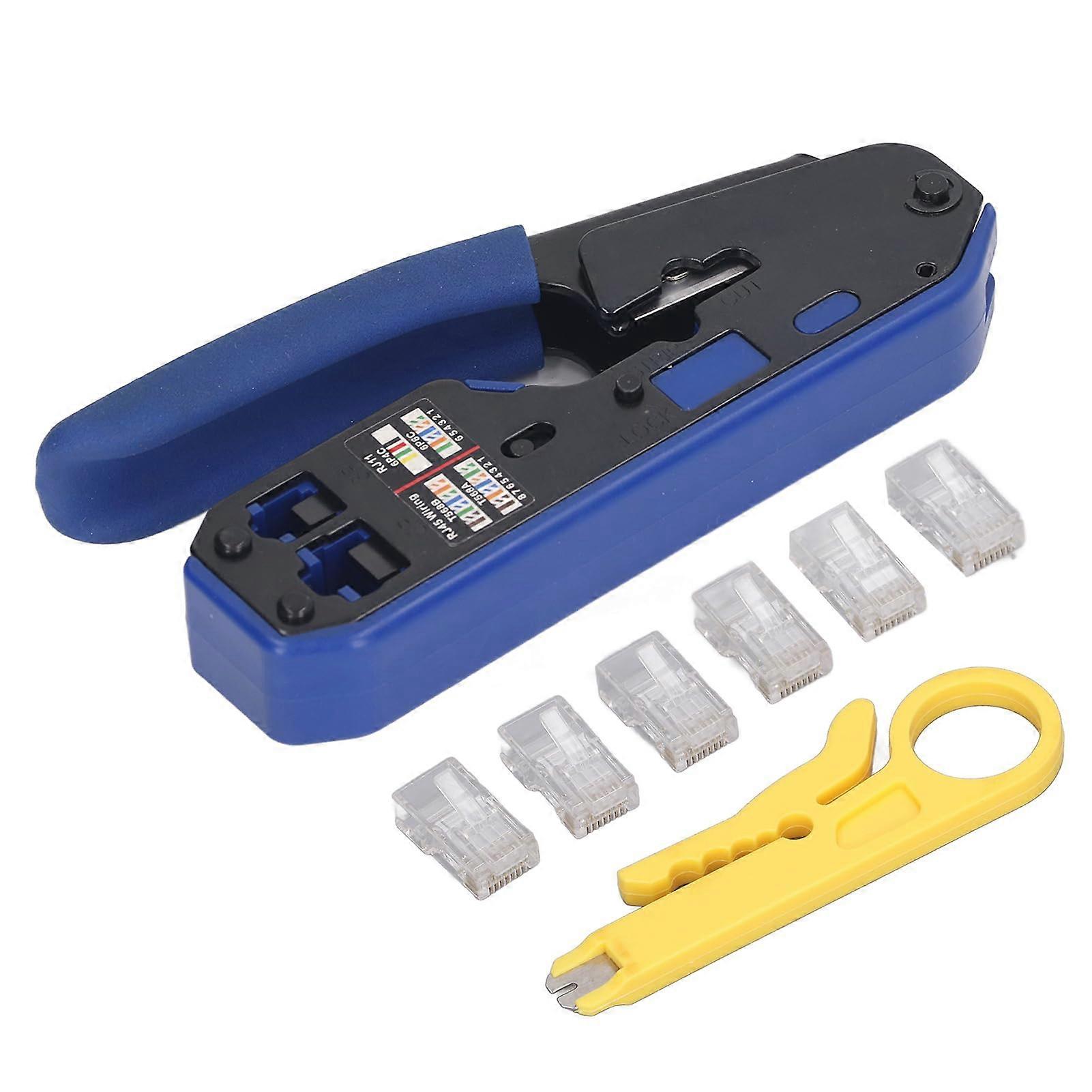 RJ45 Crimping Tool Kit for Cat5e Cat6 Cat6a Connectors, Pass Through Ethernet Jack Crimper for Multi Cable Types