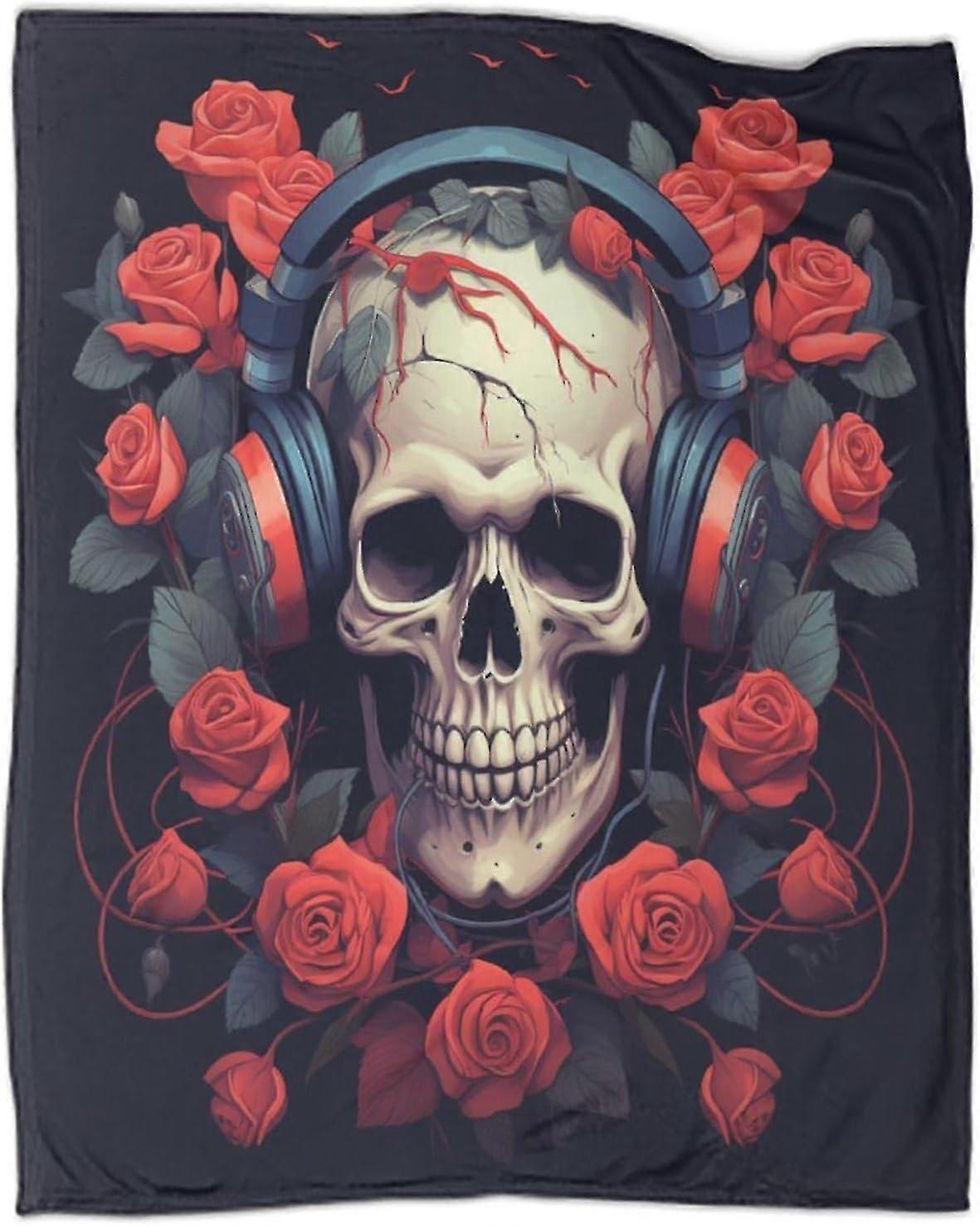 Human Skeleton Printed Fleece Throw Blanket, 3D Game Controller Design Soft Warm Microfiber Bedding for Bed Couch