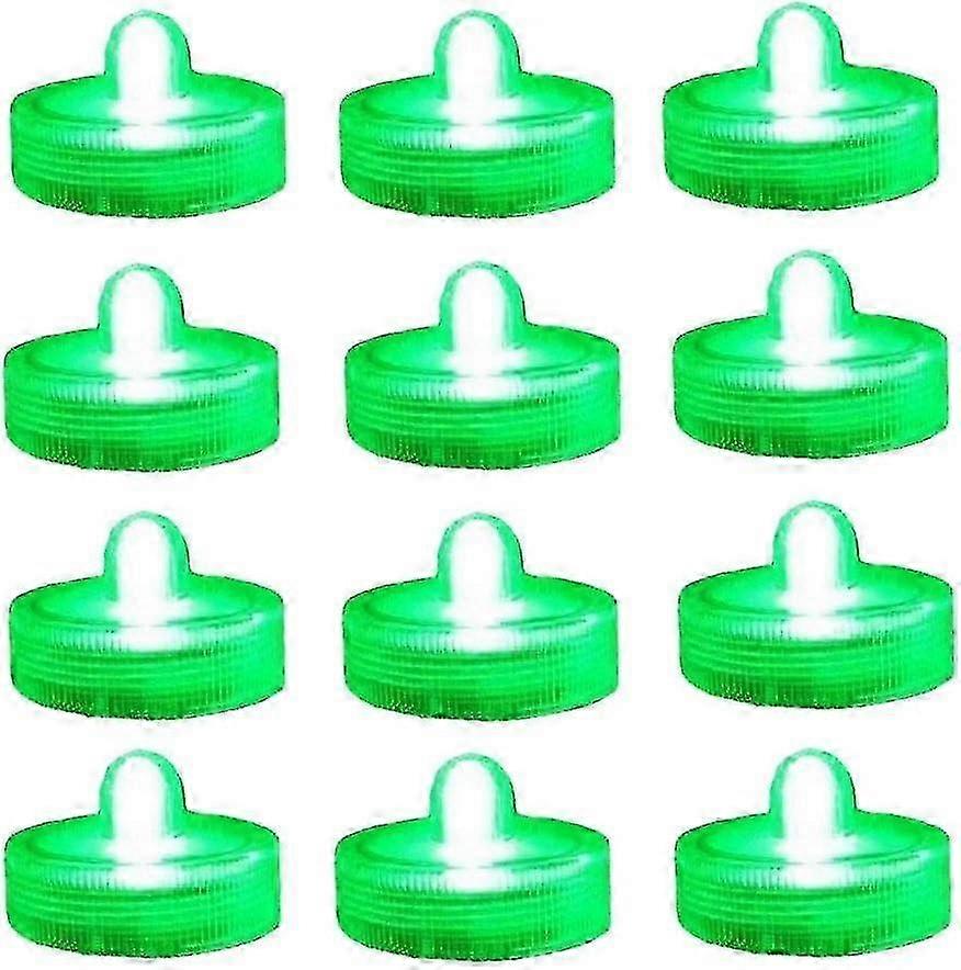 LED Flameless Tea Lights, Set of 12, Waterproof Decor, Green