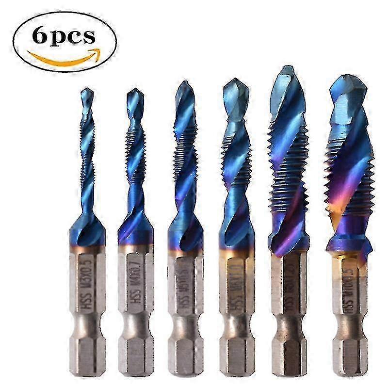 Blue Machine Spiral Tap HSS Drilling and Tapping Hex Shank Drill Bits Set of 6 Suitable for Certain Brands