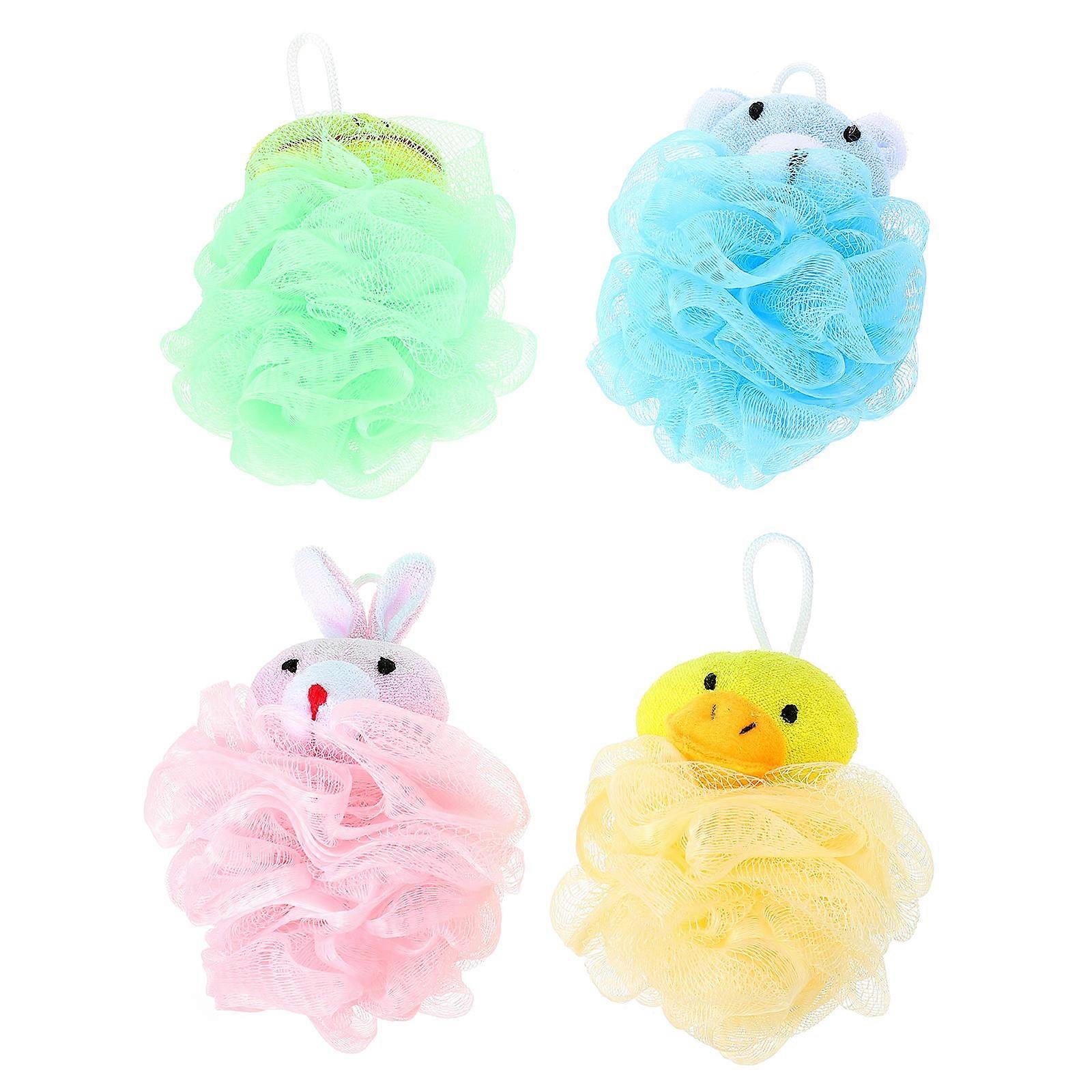 4pcs Cartoon Bath Loofah Sponges for Gentle Exfoliation – Soft Animal Shaped Shower for Skin Care and Relaxing Massage