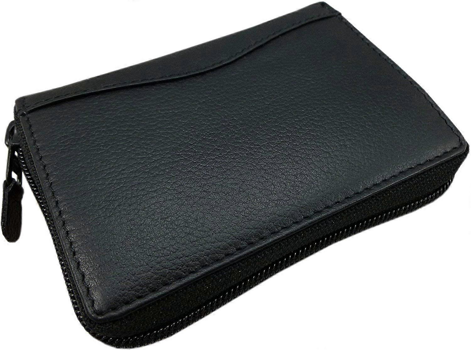 Universal Leather Credit Card Case and Wallet in Black, Slim Design with RFID Protection and Multiple Card Slots