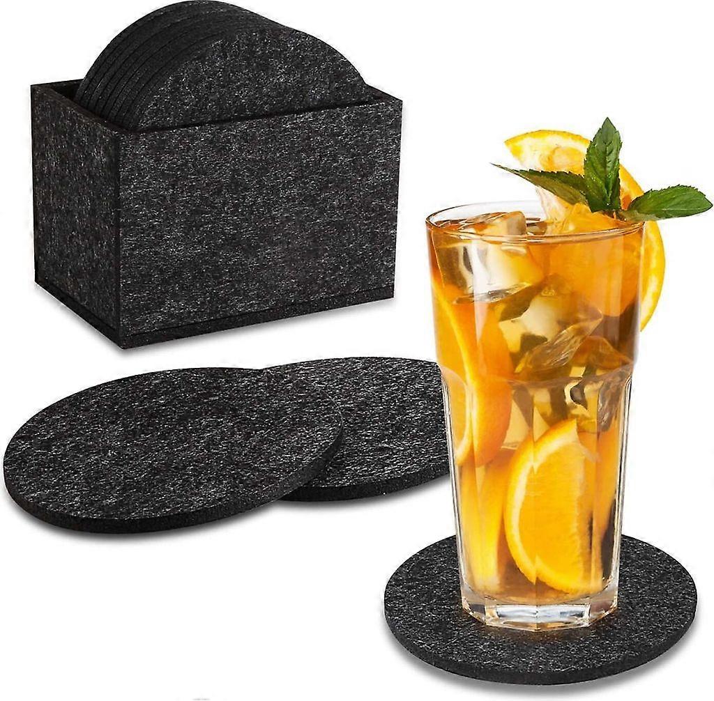 10-Pack Felt Coasters, Round, with Storage Box, for Drinks, Cups, Bars