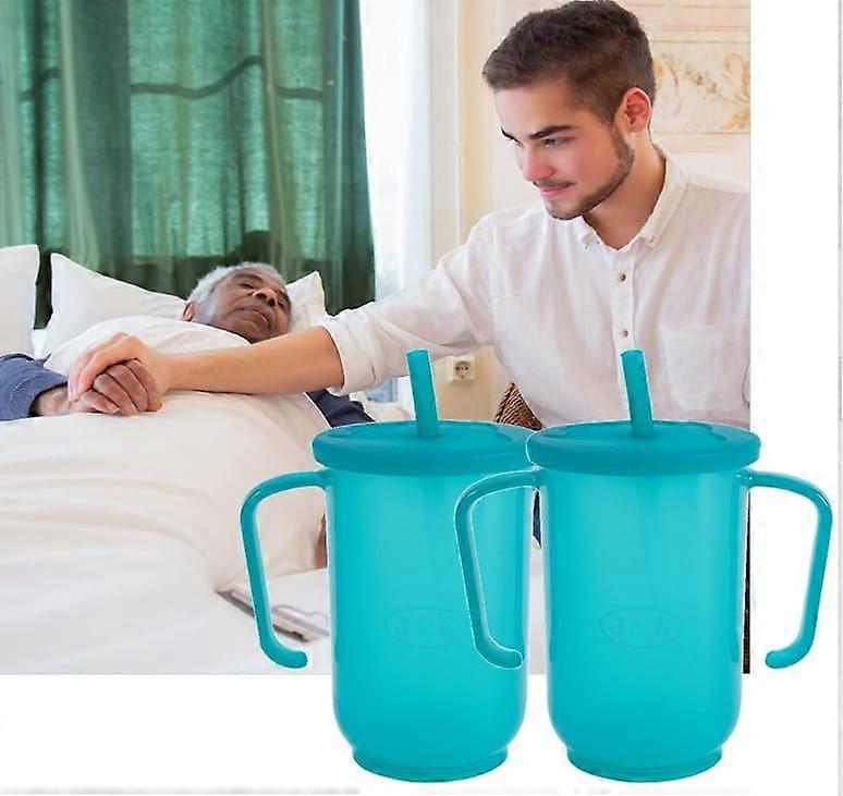 Drinking Cup With Straw And Handle Leak-Proof For Sick Adult Patients Elderly Care 2-Pack
