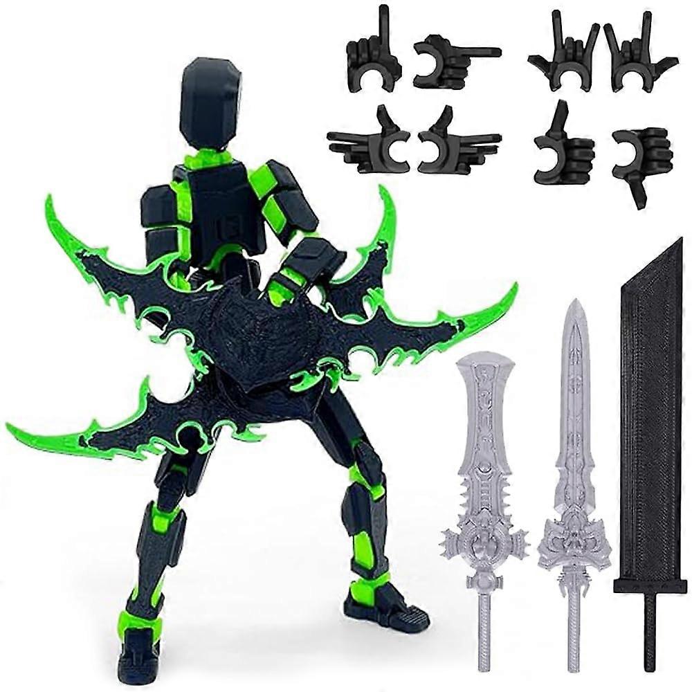 T13 Action Figures Dummy 13 Movable 3D Printed Robot Model Toy for Kids, Green Desktop Decoration and Gift