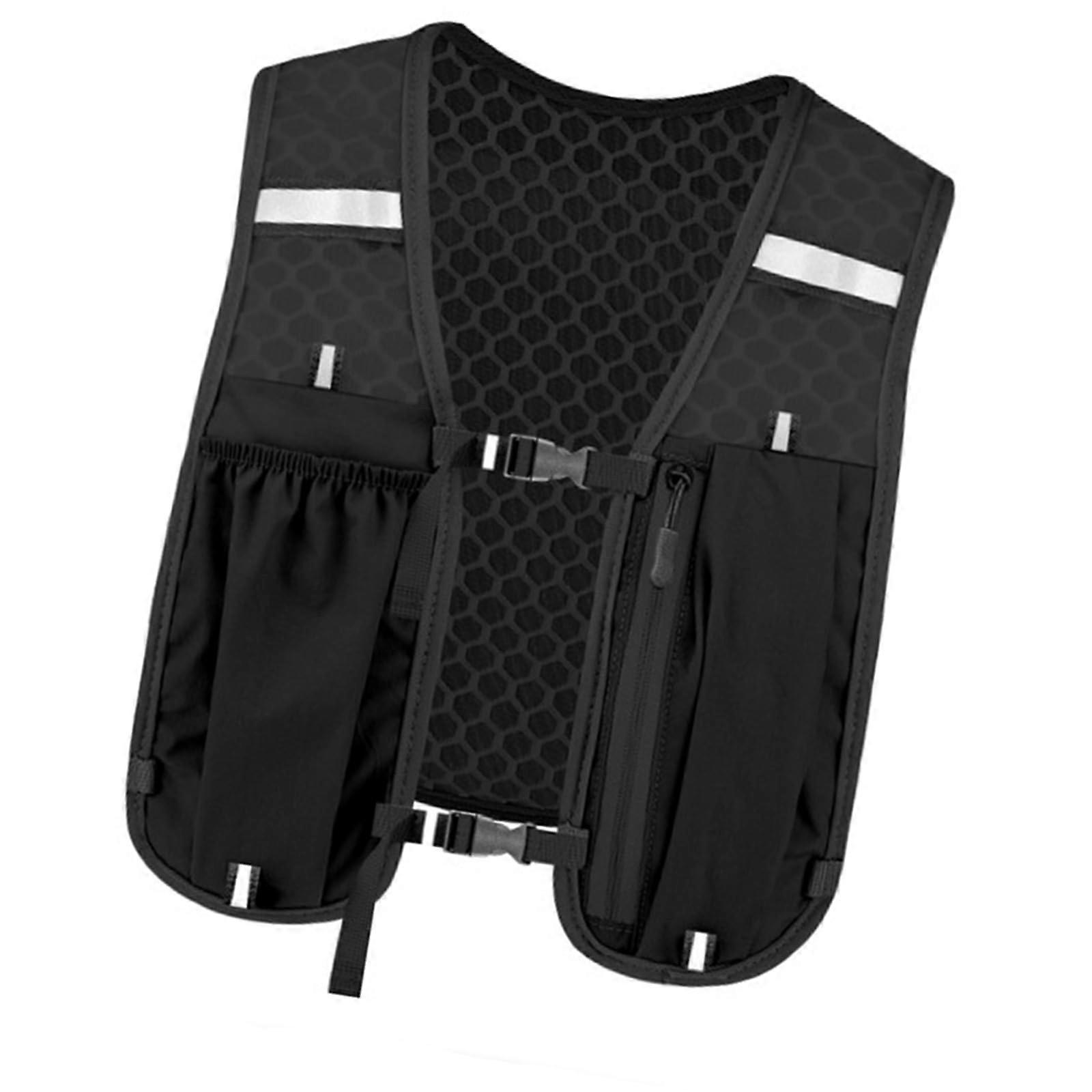 Reflective running vest with phone holder, lightweight, hydration bladder, black
