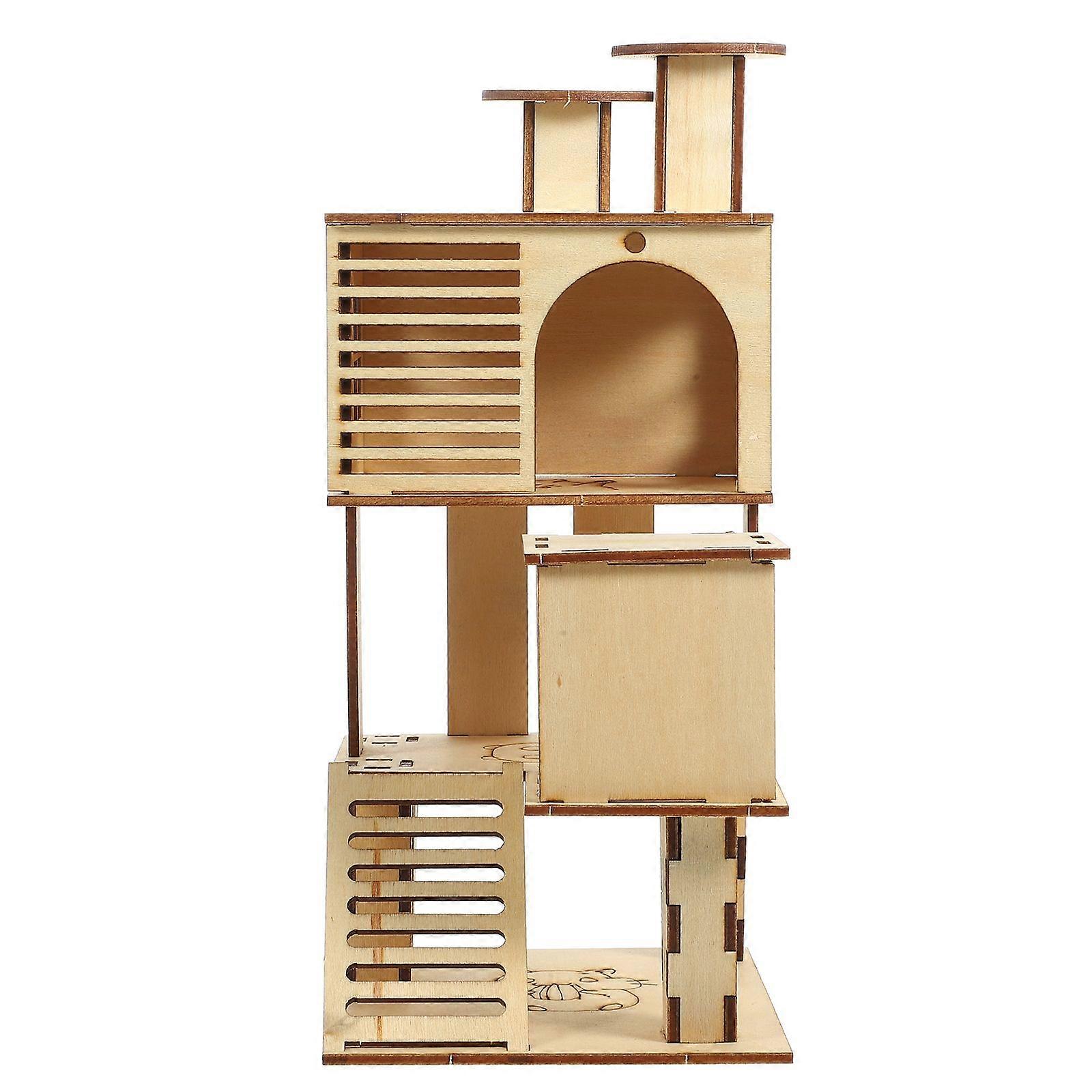 Hamster Wooden Ladder House Habitat Pet Exercise Playground Slide Platform