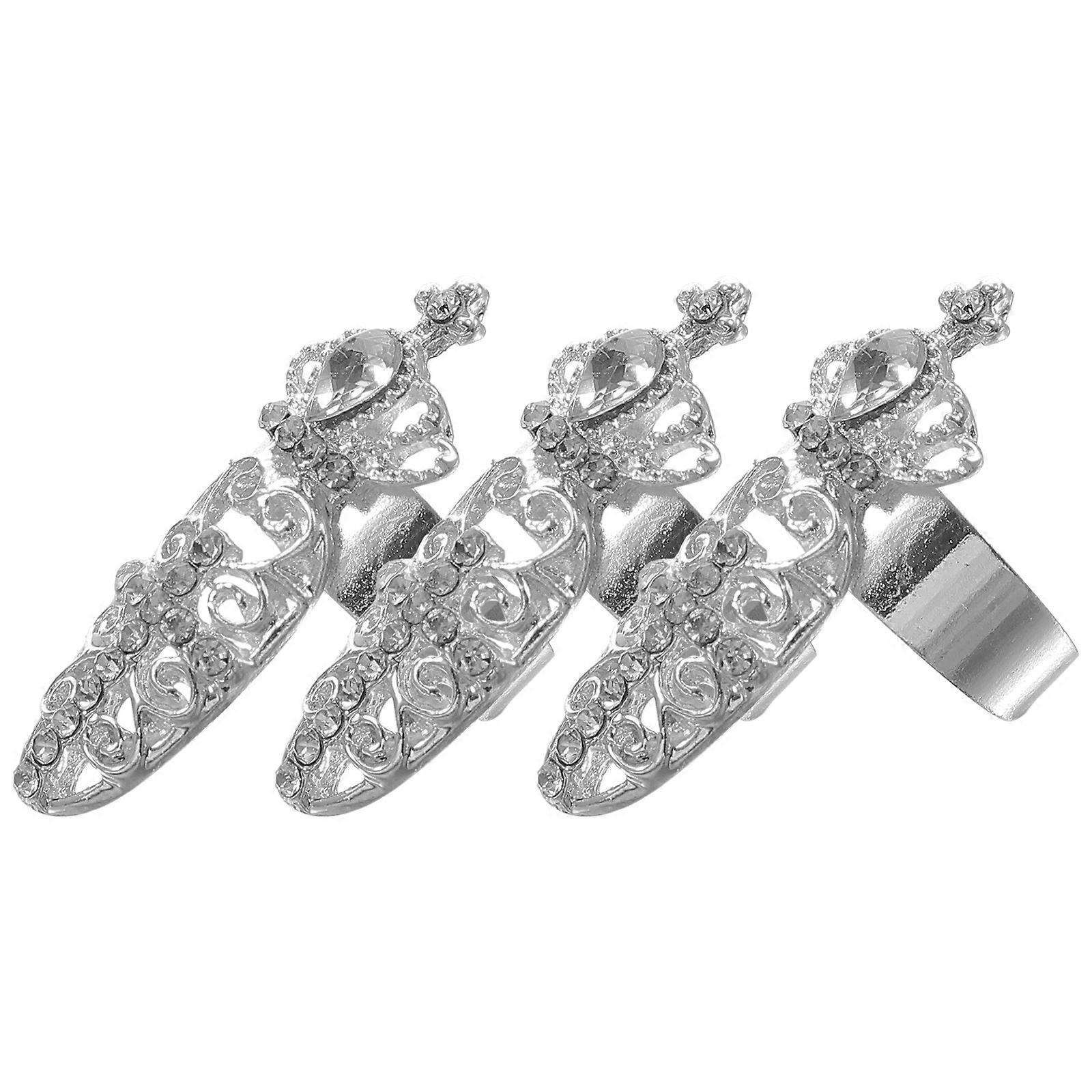 Rhinestone Crown Ring for Decor Simple Elegant Design with Silver Color and Alloy Material 3 Pieces