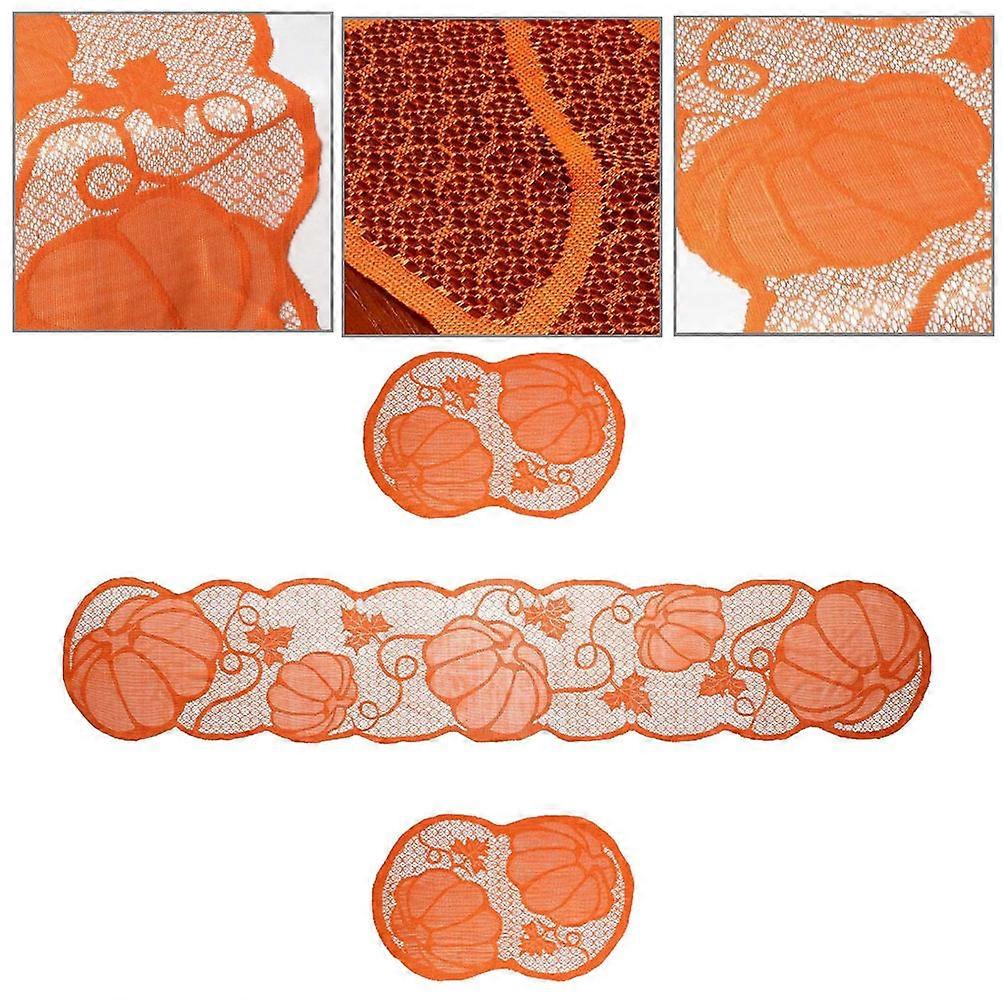 Hollow Pumpkin Table Runner Mat with Festive Maple Leaf Design for Thanksgiving Harvest Party Orange Decor