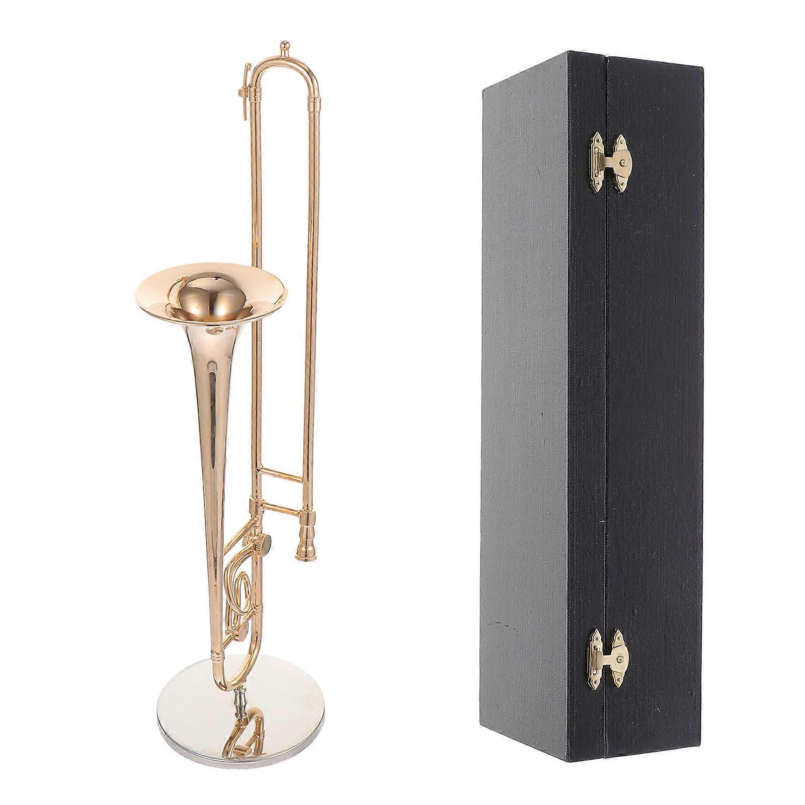 Trombone Statue Desktop Decoration Copper Craft Trombone Model Realistic Design Ornament Golden 1 Set
