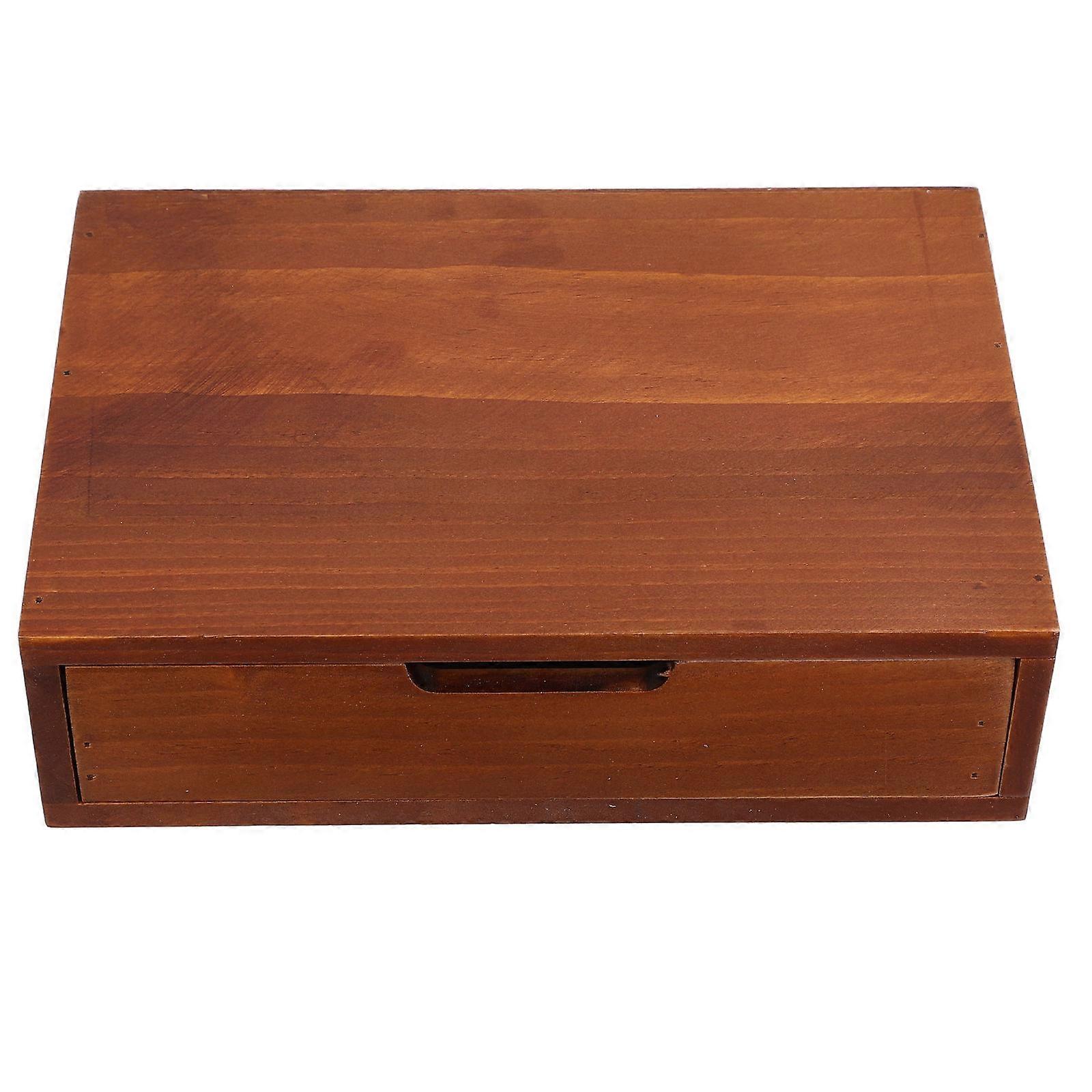 Brown Wooden Desktop Storage Box for Home with Drawer Design Crafted from Sturdy Wood 7.5 Inches