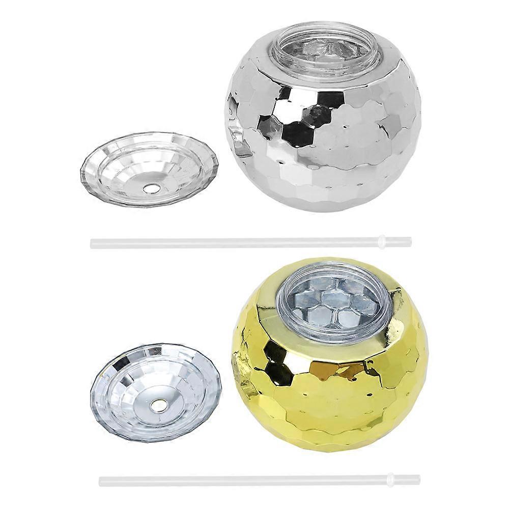 Drinking Cup 2Pcs Silver Disco Glass Cup For Bar Use 10.8X10.5CM Creative Ball-Shaped Stable Base