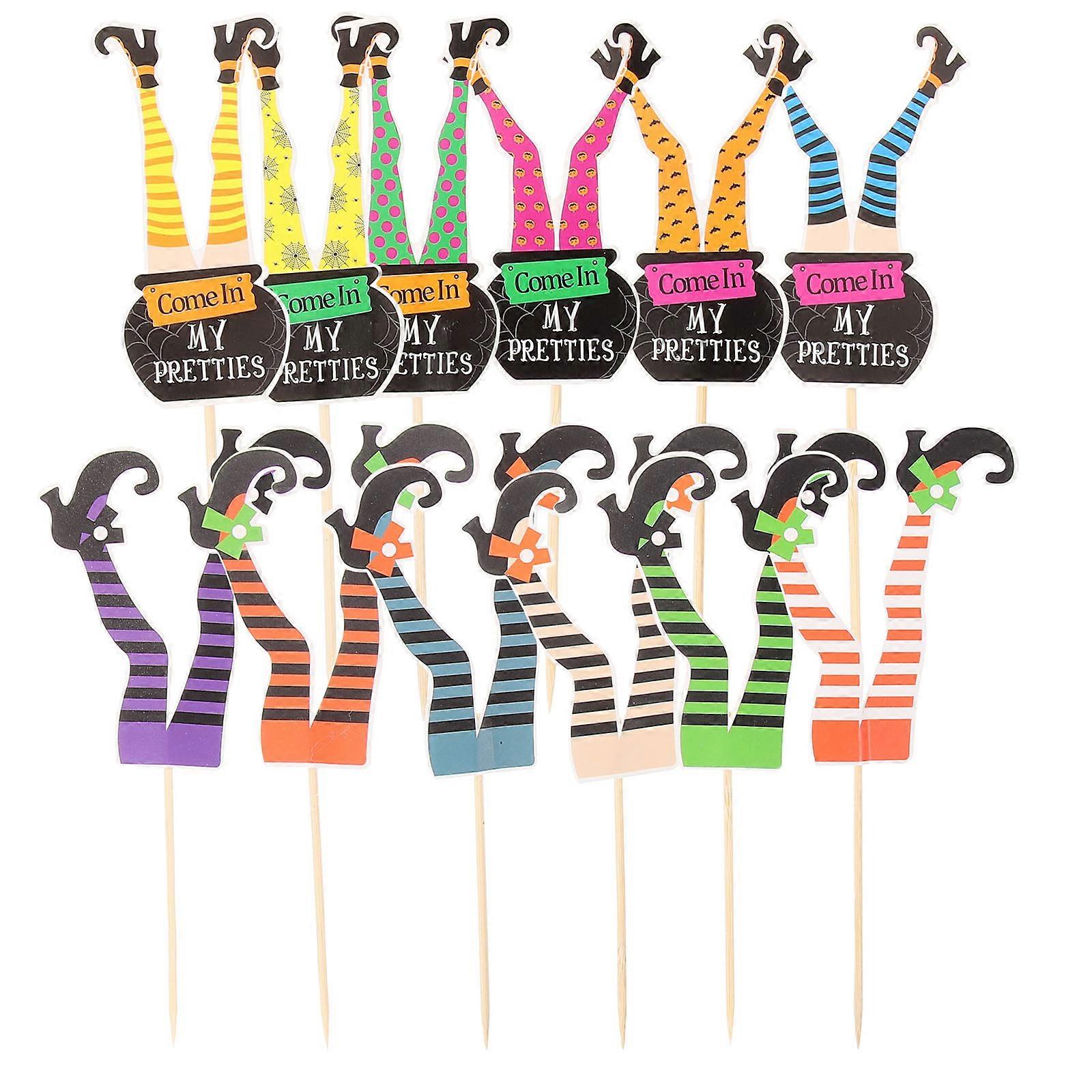 72pcs Colorful Cupcake Toppers Halloween Witch Boot Cupcake Decors for Birthday