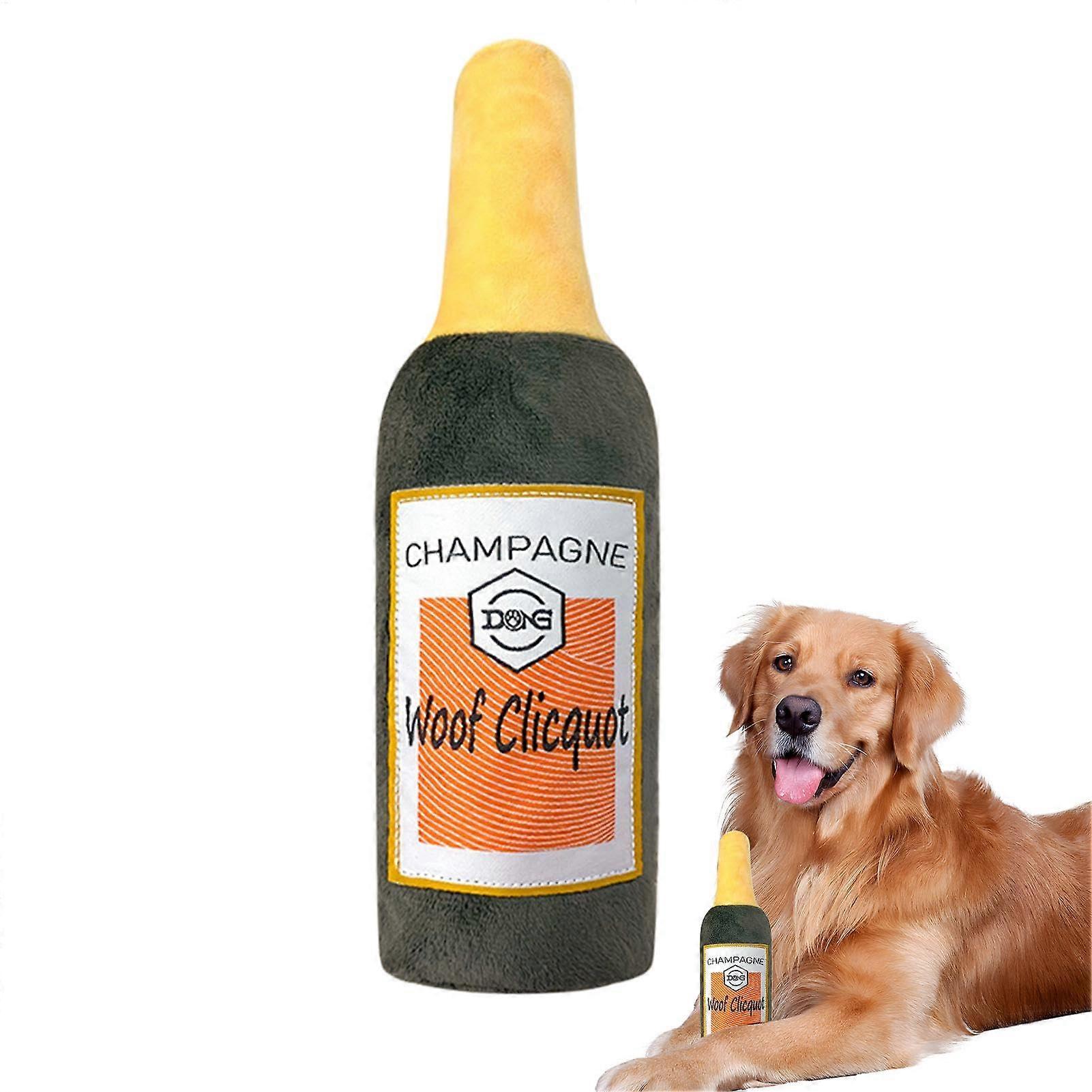 Plush Squeaky Dog Toys for Small to Large Dogs, Beer Bottle Shape, 11.02 Inch Soft Chew Teething Toy for Interactive Play