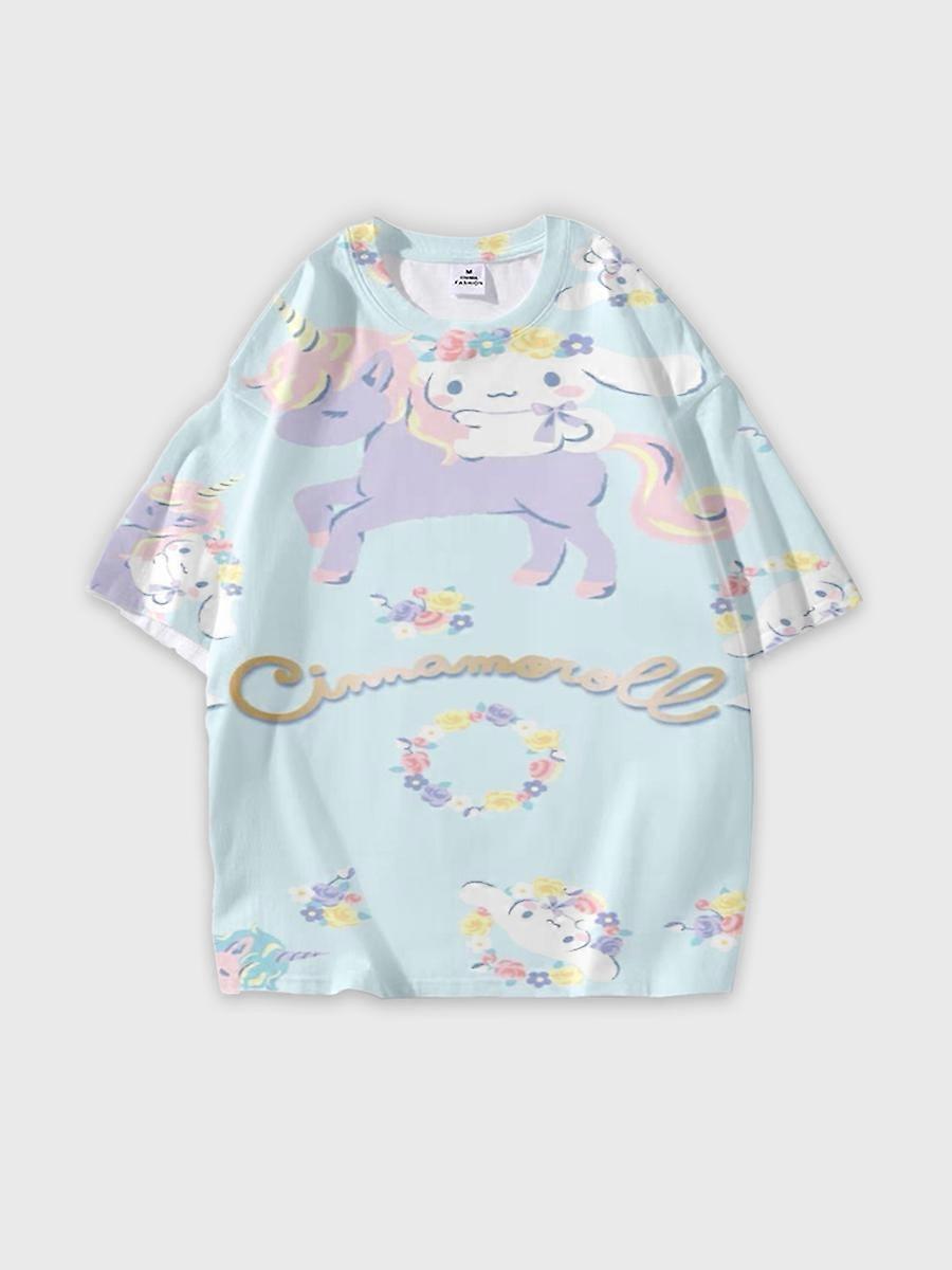 T-shirt round neck Cartoon Pattern loose short sleeve E2651