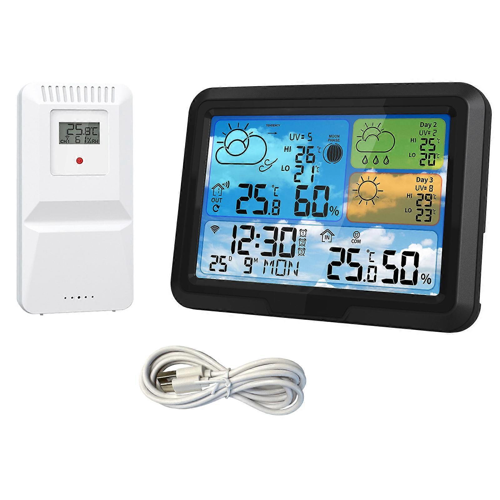 Digital WiFi Weather Stations with Instantly Indoor Outdoor Thermometers Hygrometer and Lunar Phase Color Display Multicolor