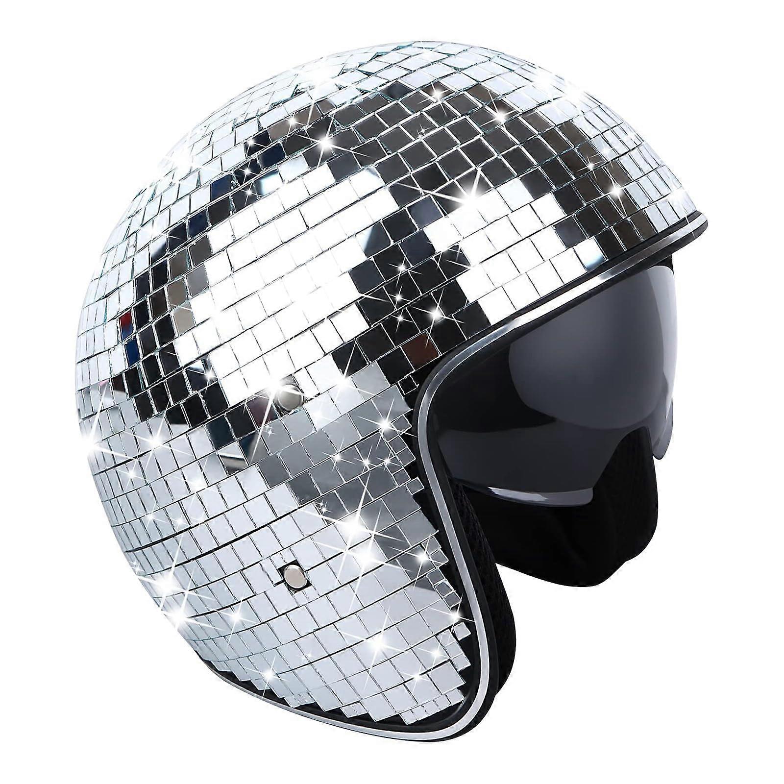 Disco Ball Hats Helmet with Retractable Visor Glitter Mirror Glass for DJ Party