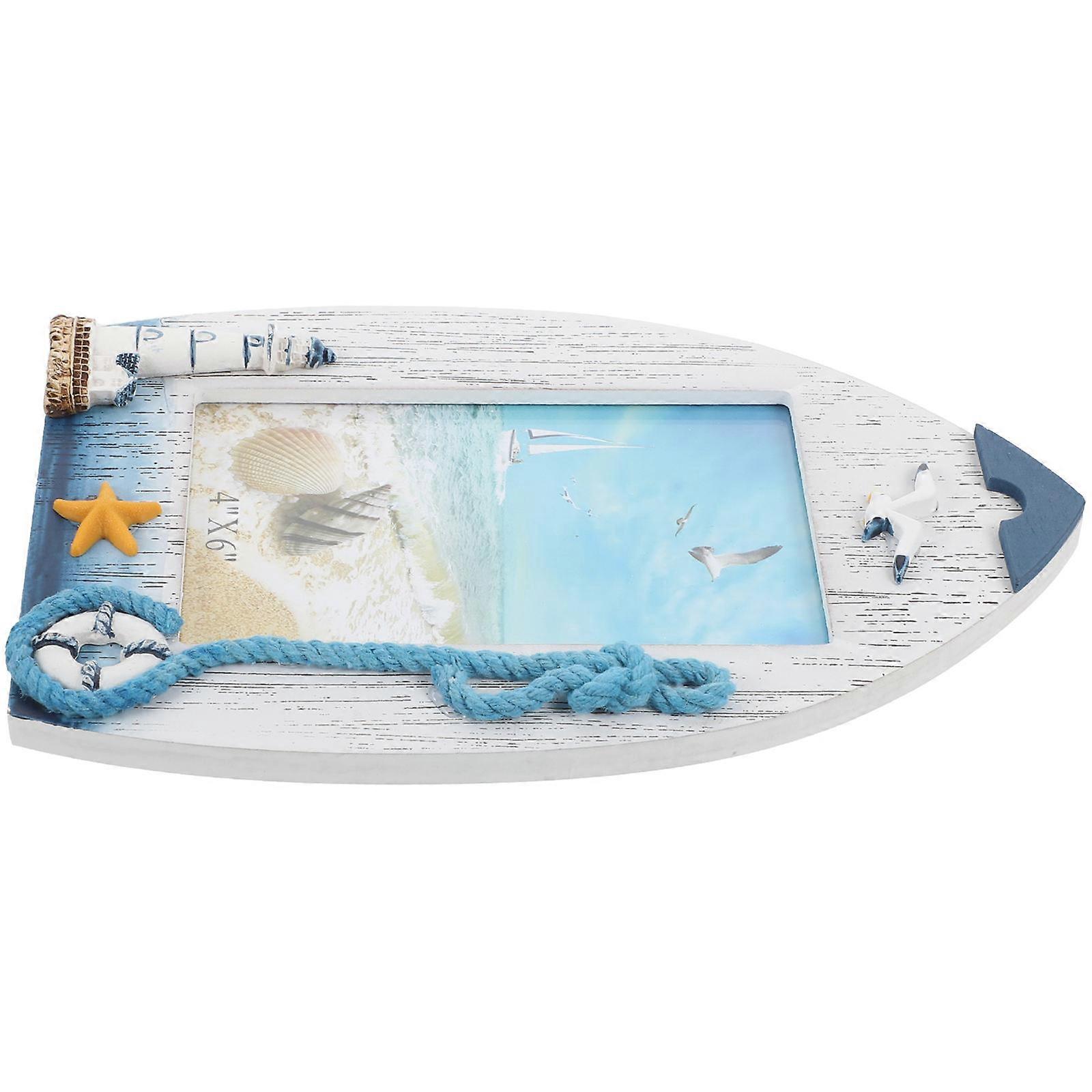 Wooden Nautical Photo Frame with Seagull Design – Coastal Style Decorative Tabletop Holder for Home and Desk Display