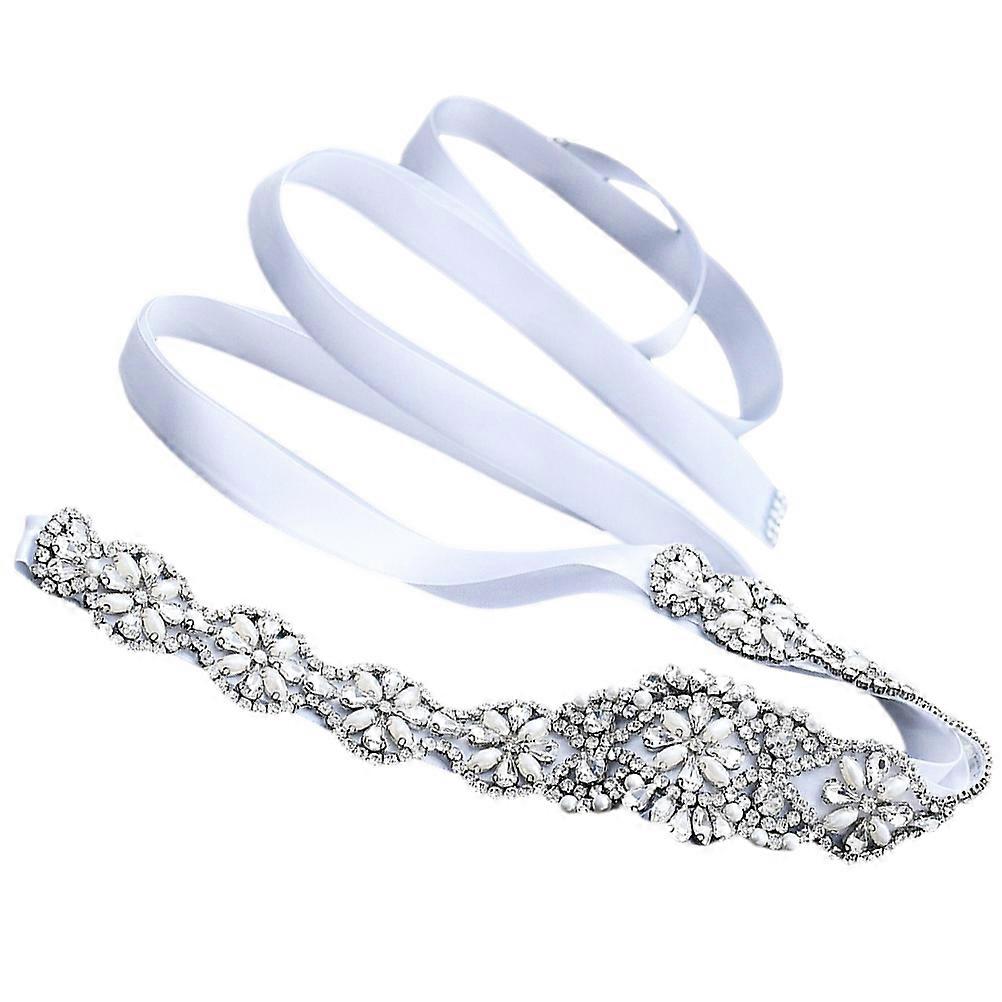 Sparkling Rhinestone and Imitation Pearl Sash Belt for Wedding Dresses and Formal Occasions Adjustable with Ribbon