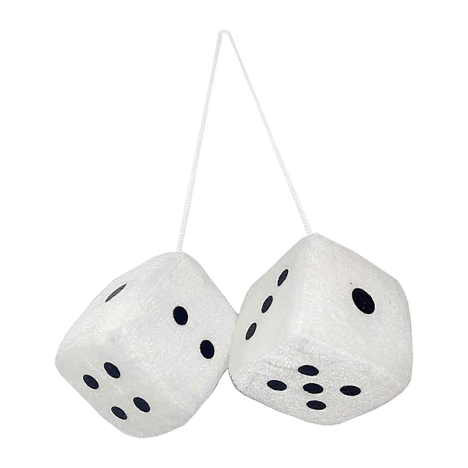 Plush Dice Car Cubes 7 cm White Fuzzy Hanging Accessories for Rear View Mirror, Soft Plush Car Decor Pair