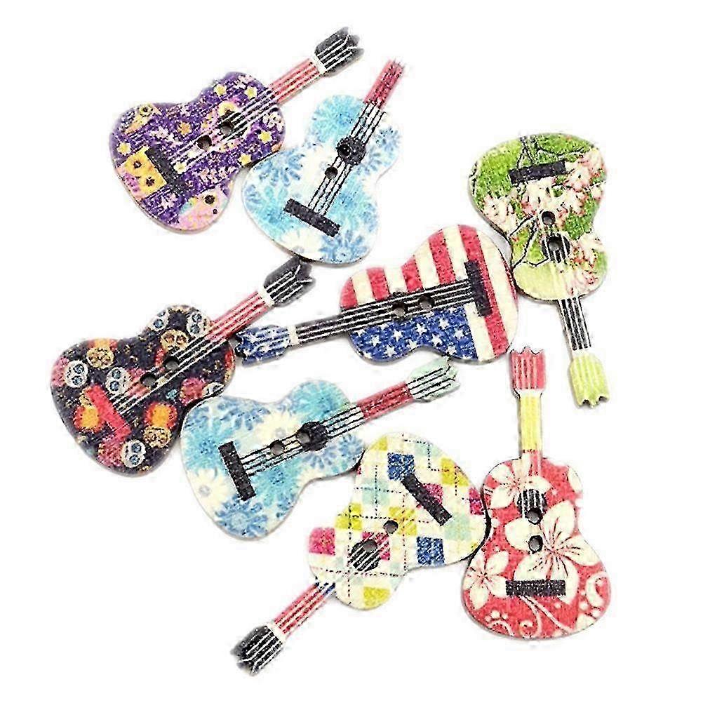 2 Pack of 100 Assorted Guitar Pattern Wooden Sewing Buttons - Decorative 2-Hole Craft Buttons for Arts & Crafts Projects