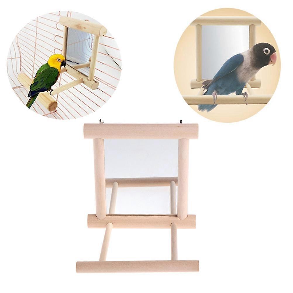 Wooden Birdcage Stand with Mirror for Parrot Toys Light Brown Perfect for Bird Standing 7.87x2.95x5.51 Inches