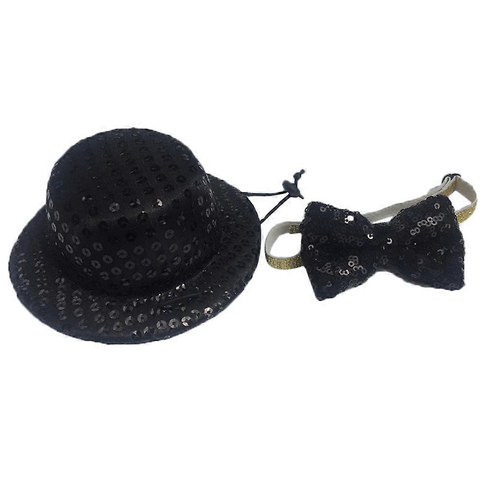 Puppy Apparel 2Pcs Hat Bow Tie Set For Dogs Ideal For Photo Taking Gentle Comfort For Special Occasions