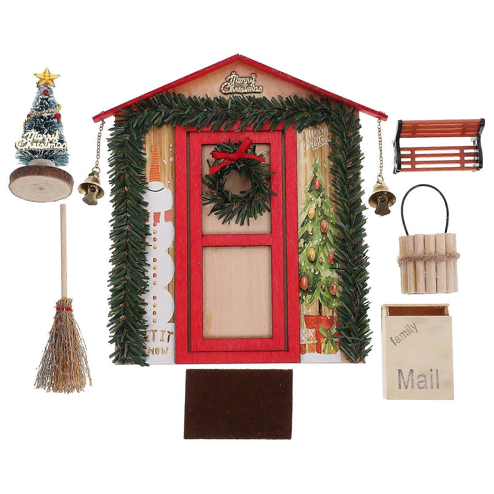 Wooden Doll House Door Props for Christmas Decoration Red Color Adds Festive Atmosphere 1 Set