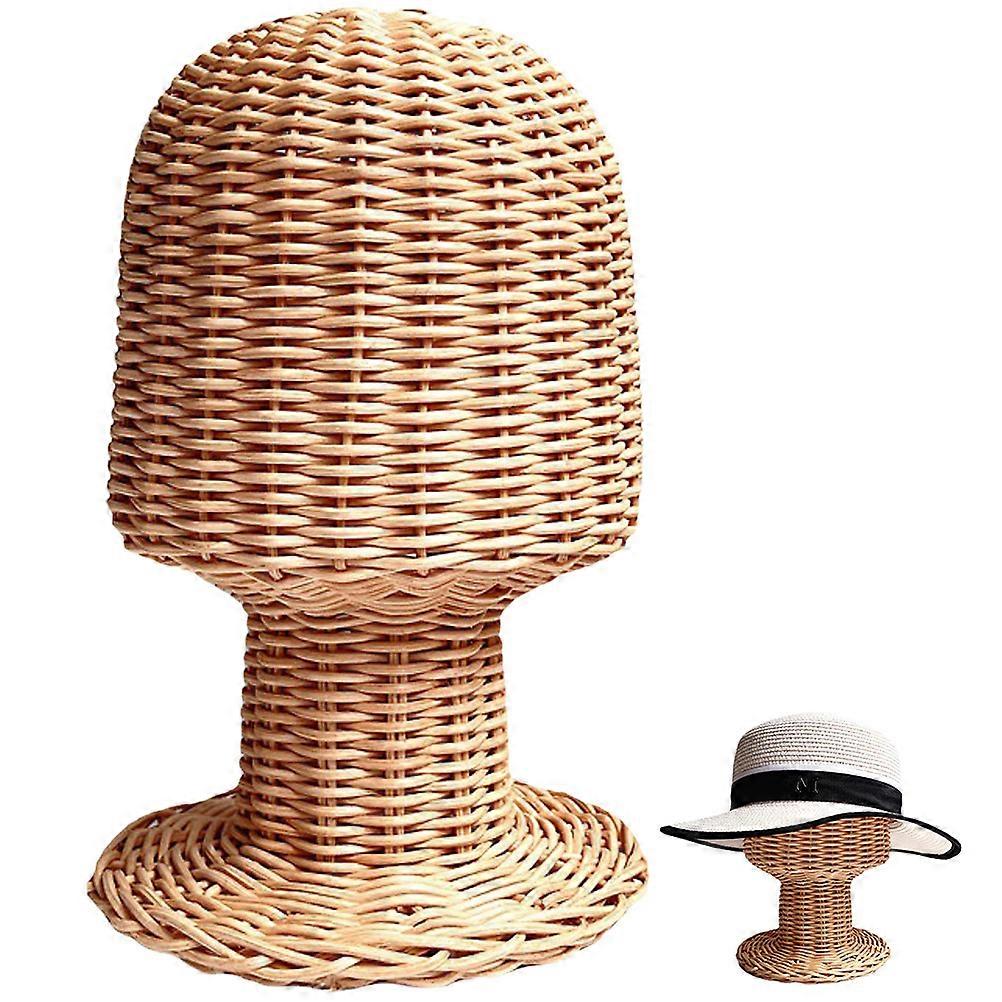 Coffee Rattan Hat Stand for Storage Display Rack with Dome Top to Prevent Deforming 12.5 x 12.5 x 31.5 inches