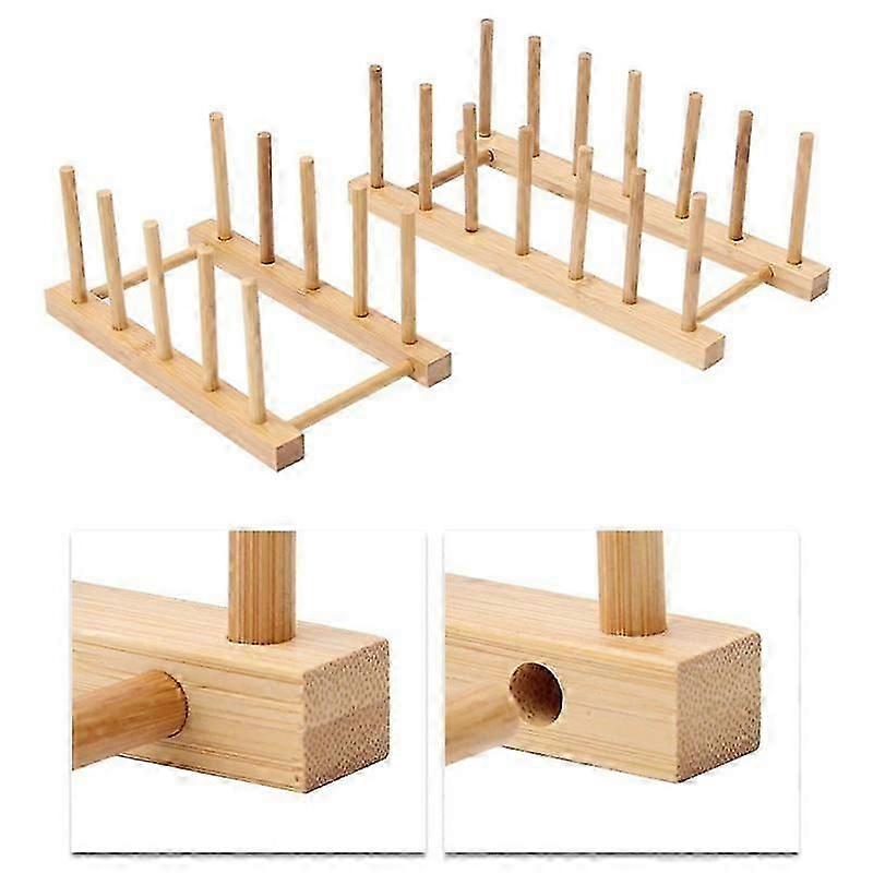 Kitchen 4 Grids Drying Shelf, Wooden Dinnerware Drainer, DIY Display Stand Holder