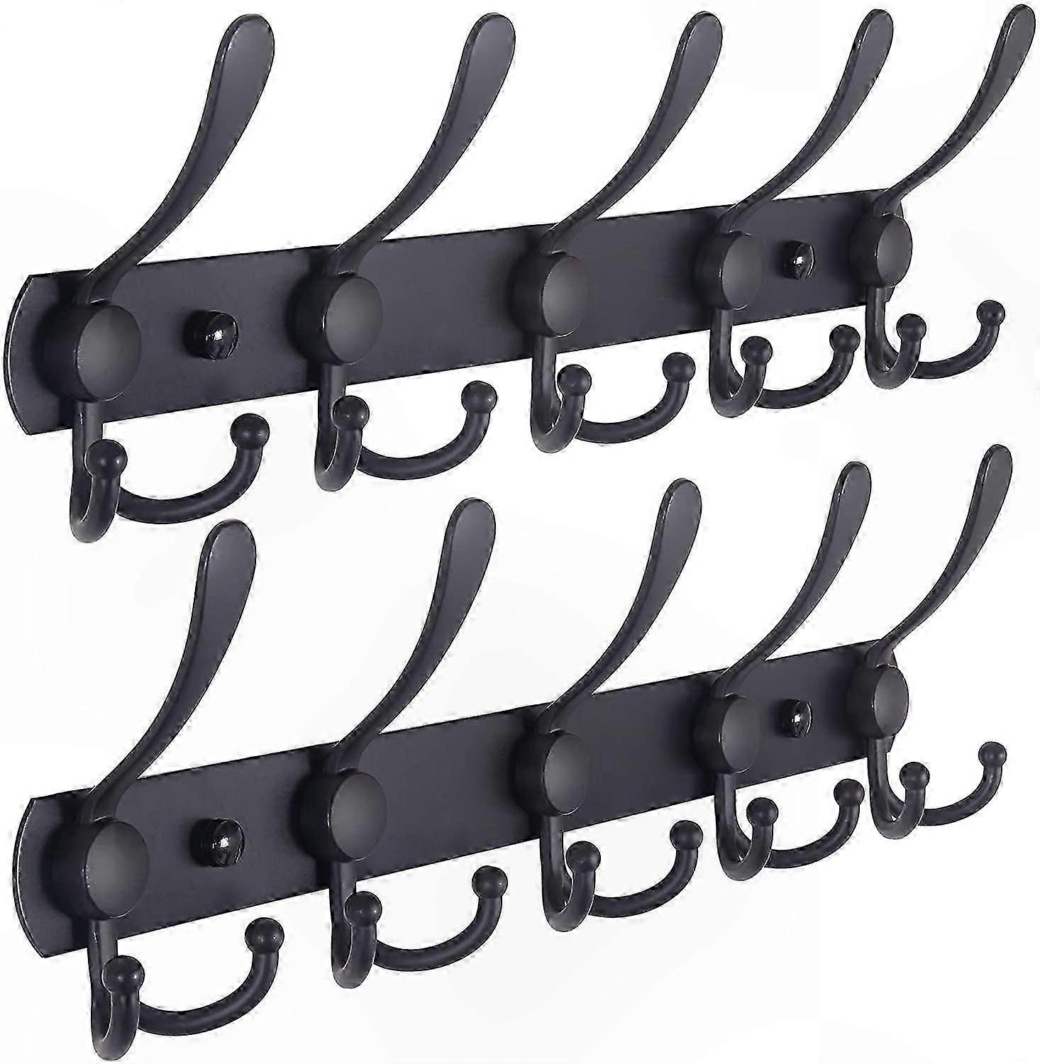 Wall-Mounted Coat Hooks, Stainless Steel Rack, Black (2PCS)
