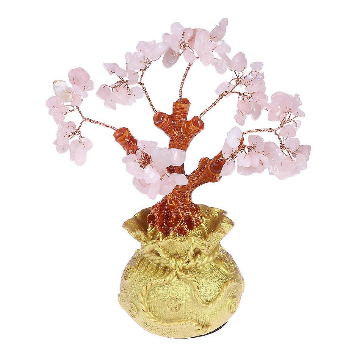 Gemstone Money Tree Feng Shui Ornaments Decorative Statue Home Office Shop Pink 19x16x16cm 1Set